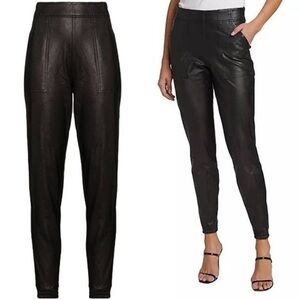 SPANX women’s black faux leather jogger pull on pants with front pockets Sz-L.